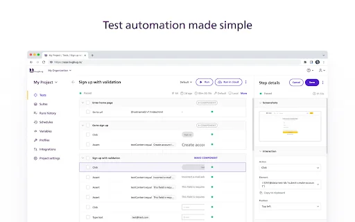 BugBug Automation Testing: Testes Sem Código para Web - Screenshot 1