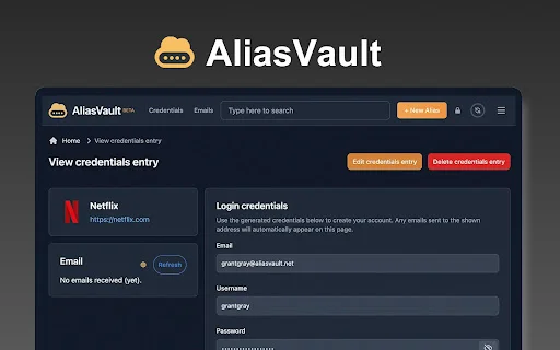 AliasVault: Gerenciador de Senhas e E-mails com Privacidade Total - Screenshot 1
