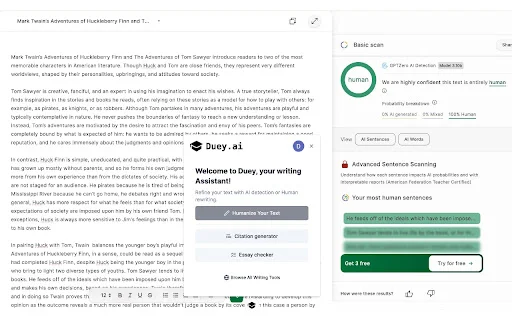 Duey.ai: Humanizer e Auto Typer para Google Docs e Word Online - Screenshot 1