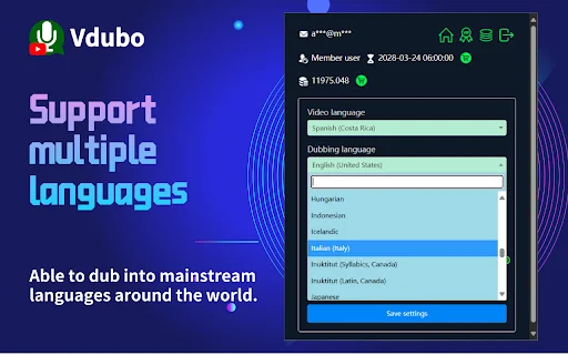 Vdubo: Dublagem AI para YouTube – Assista a vídeos em seu idioma - Screenshot 2